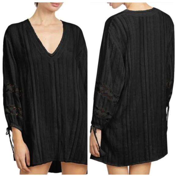 New Robin Piccone Swim Pool Beach Cover-Up/Tunic Black XS NWT - Picture 1 of 11